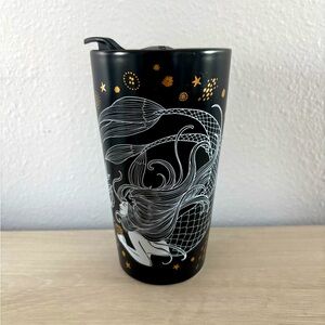 Starbucks Limited Edition Ceramic Travel Black Tumbler Mermaid Metallic Stars